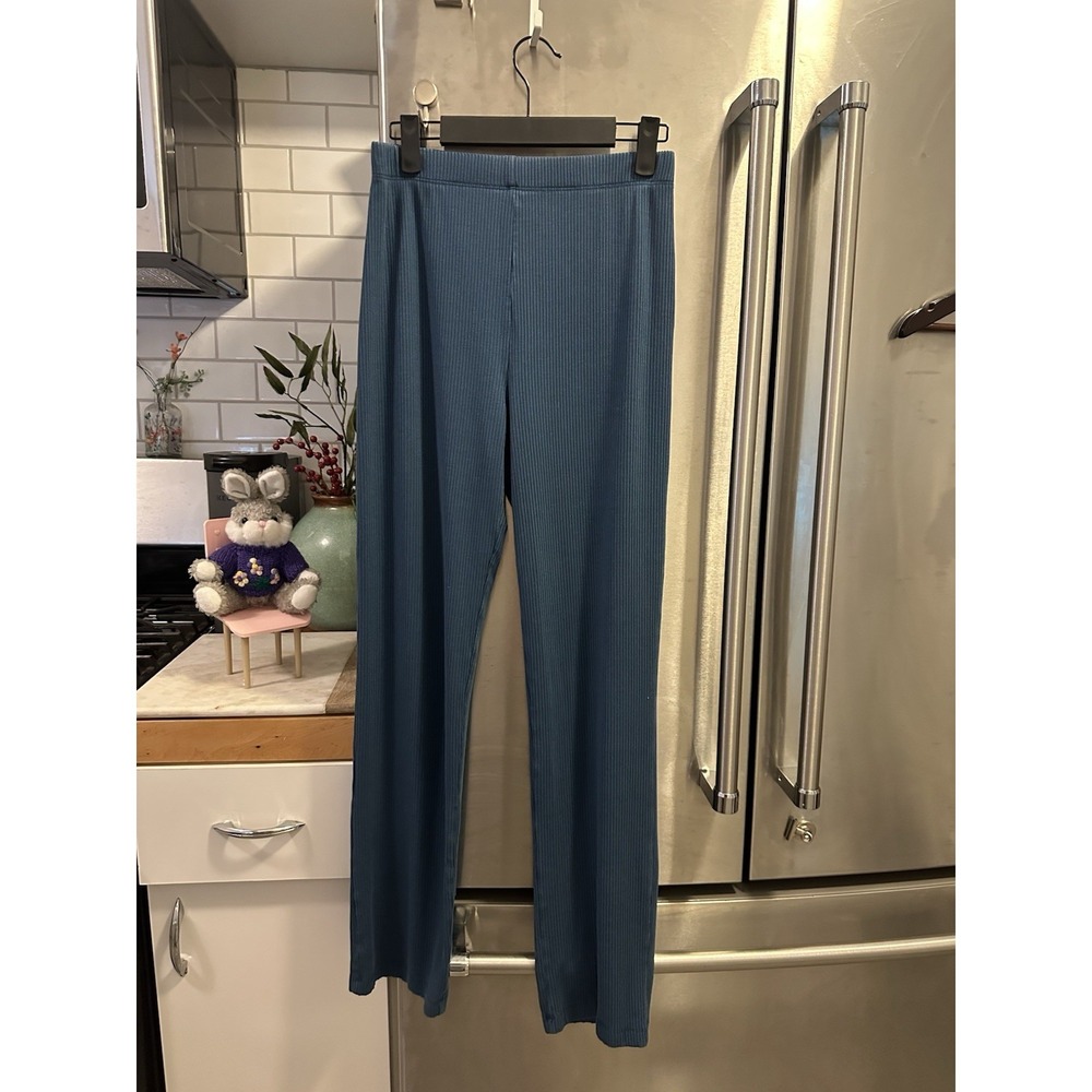 Reformation Ribbed Wide Ankle Lounge/Athleisure Pants Blue SzS Festival Grad Par